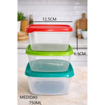 Set De 3 Taper Hermetico Contenedore Cuadrado Alimento 750ml Hombre/niño
