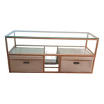 Rack Mueble Tv Moderno Dorado Con Organizadores 2 Niveles Dorado