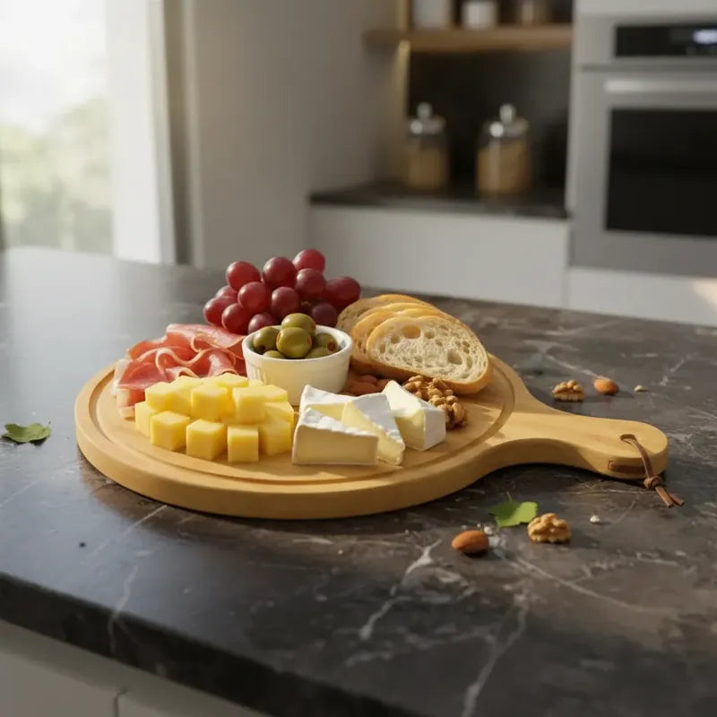 Tabla Para Picoteo Snacks De Bambu Con Mango Pizzera