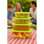 Set 4 Tupper Hermetico De Plastico Para Comida Cuadrados Verde Lima