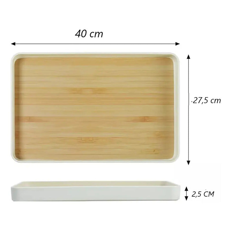 Bandeja De Servir De Melamina Con Grano De Madera 40x28 Cm Blanco