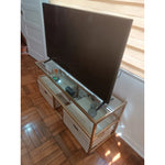 Rack Mueble Tv Moderno Dorado Con Organizadores 2 Niveles Dorado