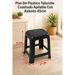 Piso De Plastico X4 Taburete Cuadrado Apilable Asiento 45cm Mate Texturizado Negro