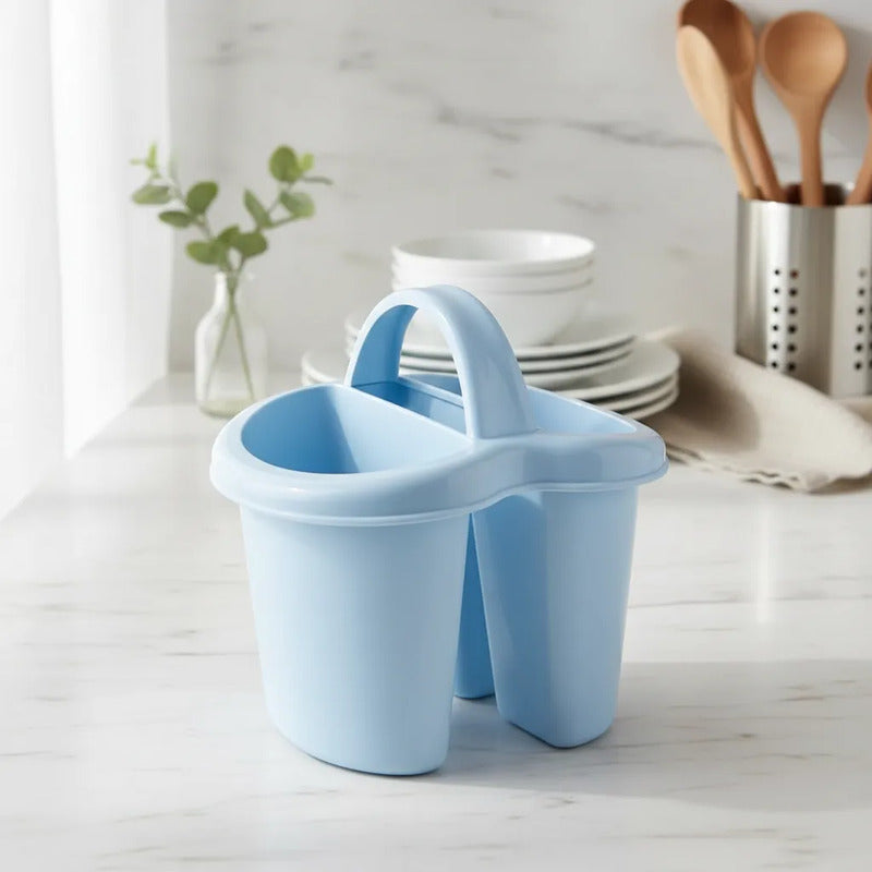 Escurridor Organizador Cubiertos 4 Divisiones Plastico Celeste
