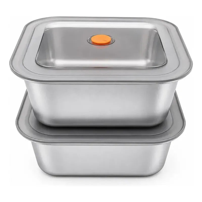 X2 Recipiente Acero Inoxidable Con Tapa Reutilizable 500 Ml Plateado