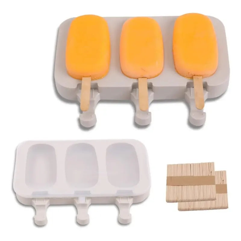 Molde De Helado Silicona Paleta X3 Con Tapa Color