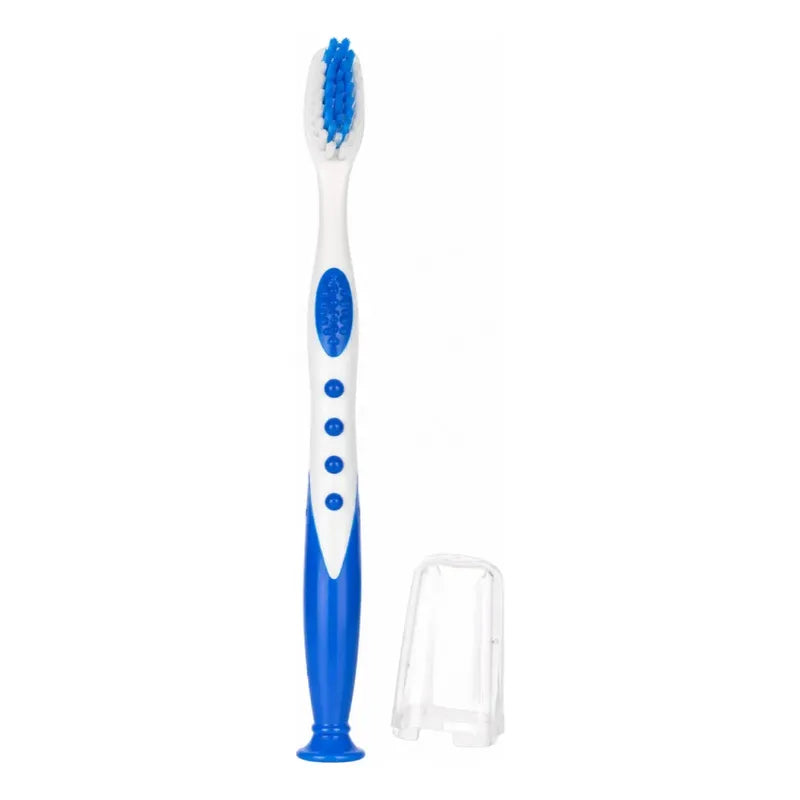 Cepillo De Dientes Higiene Dental Mango Ergonómico Con Tapa Azul