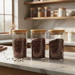 Pack De 3 Frascos De 500ml Con Tapa De Bambú Para Especias Color Transparente