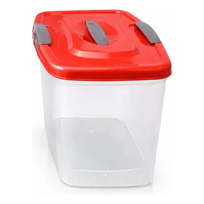 Caja Plastica Organizadora 6 Litros Transparente Tapa Color Tapa Rojo-manijas Gris Caja Transparente