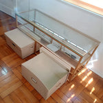 Rack Mueble Tv Moderno Dorado Con Organizadores 2 Niveles Dorado