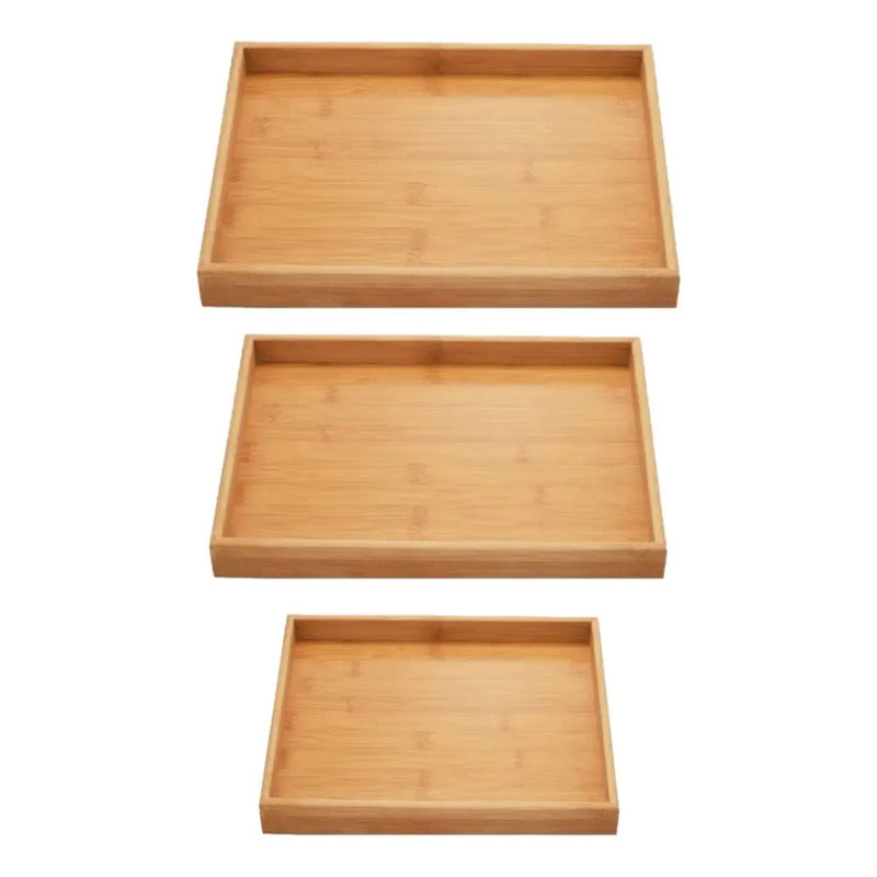 Set 3 Bandejas De Bambu Rectangular Para Servir Alimentos