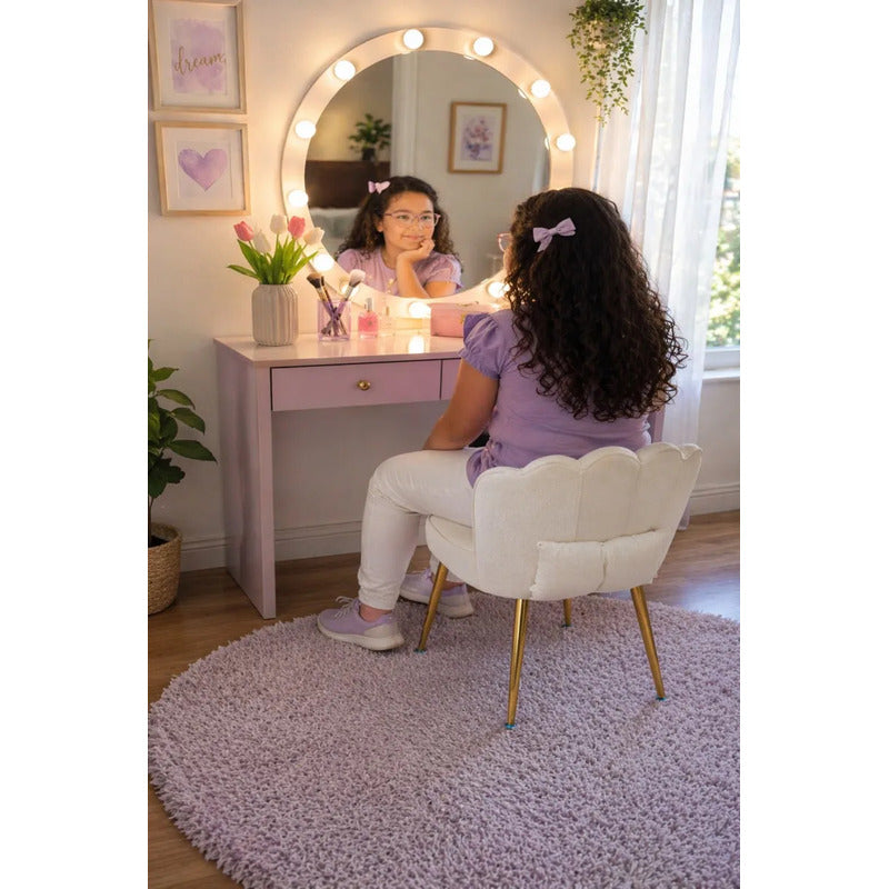 Set De 2 Sillas Sitial De Terciopelo Diseño Petalo + Cojín