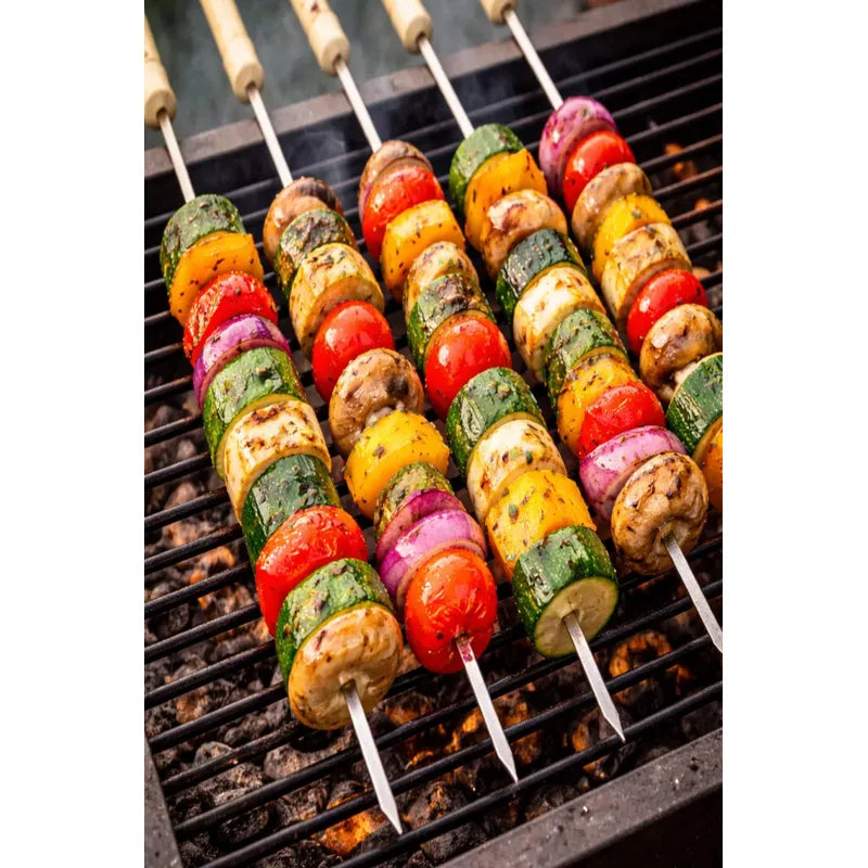 X6 Fierros Para Anticuchos Brochetas Asado Parrilla Acero Acero Inoxidable Mango Madera