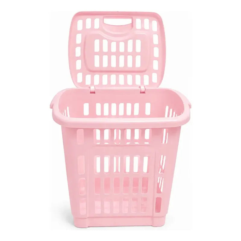 Canasto De Plastico Para Ropa Sucia Con Tapa Cesto 45litros Rosa 45 Litros