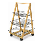 Carro Organizador De Bambu Con Ruedas Cocina Multiusos Negro