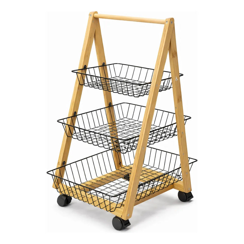 Carro Organizador De Bambu Con Ruedas Cocina Multiusos Negro