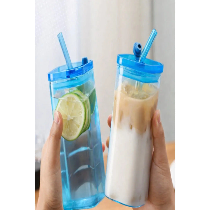 Vaso De Vidrio Con Bombilla Cuadrado Para Bebidas Y Frías