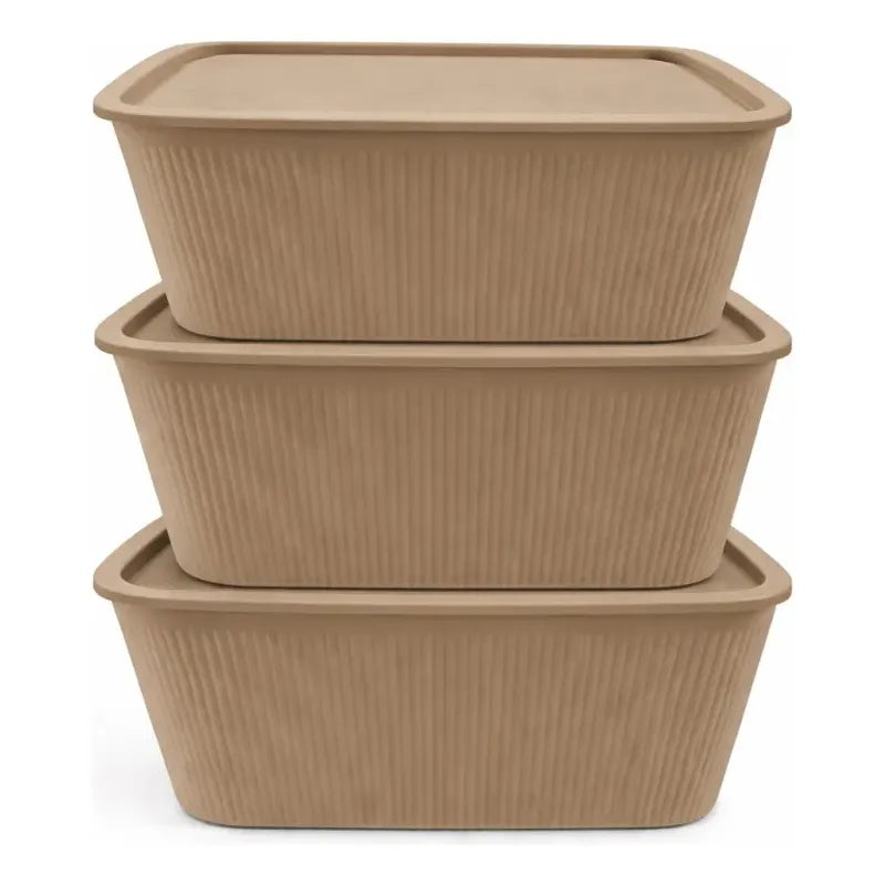 X3 Caja Cesta Organizadora Plastica Con Tapa Apilable 14ltrs
