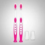 X2cepillo De Diente Higiene Dental Mango Ergonómico Con Tapa Fucsia