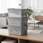 X3 Caja Cesta Organizadora Plastica Con Tapa Apilable 24ltrs