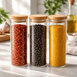 Pack De 3 Frascos De 1000ml Con Tapa De Bambú Para Especias Vidrio