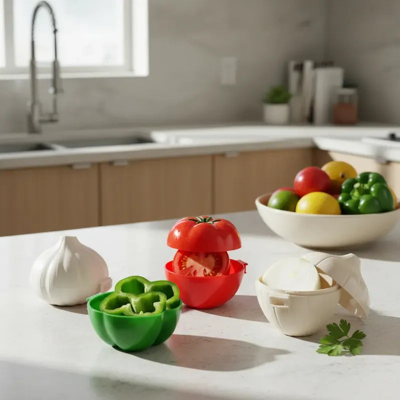 Set 5 Contenedores Conservación Frutas Verduras Refrigerador Cebolla-tomate-pimenton-ajo
