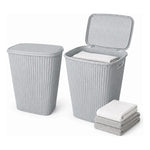 X2 Canasto De Plastico Para Ropa Sucia Con Tapa Calado Cesto Gris Claro Calado