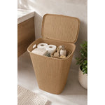 X2 Canasto De Plastico Para Ropa Sucia Con Tapa Calado Cesto Taupe Calado