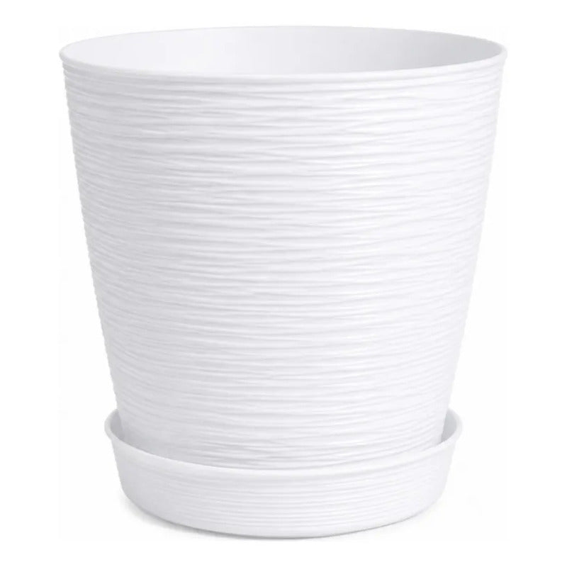 X1 Macetero Mediano Texturizado Con Plato Decoración Hogar Blanco Texturizado