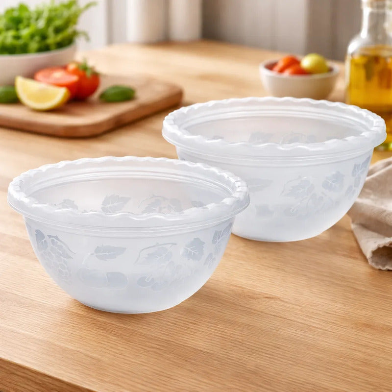X2 Recipiente Ensalada Bowl Redondo Plastico Multiuso 1.5lts Transparente