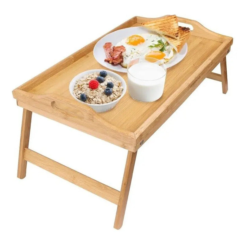X2 Mesa Bandeja Desayuno Patas Plegables Cama Sofá De Bambú Madera