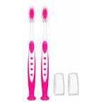 X2cepillo De Diente Higiene Dental Mango Ergonómico Con Tapa Fucsia