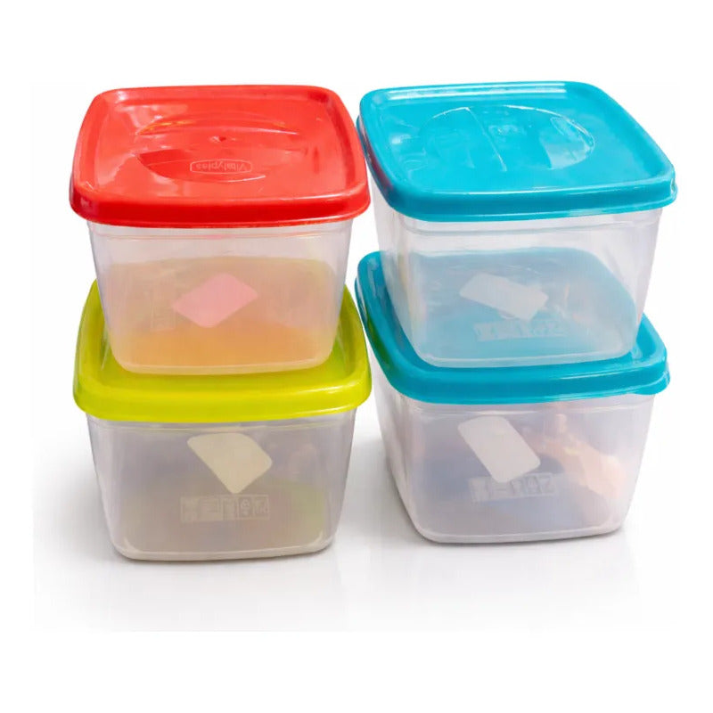 X4 Mini Tupper Contenedor De Plastico Con Tapa Para Colacion Tapas Surtidas