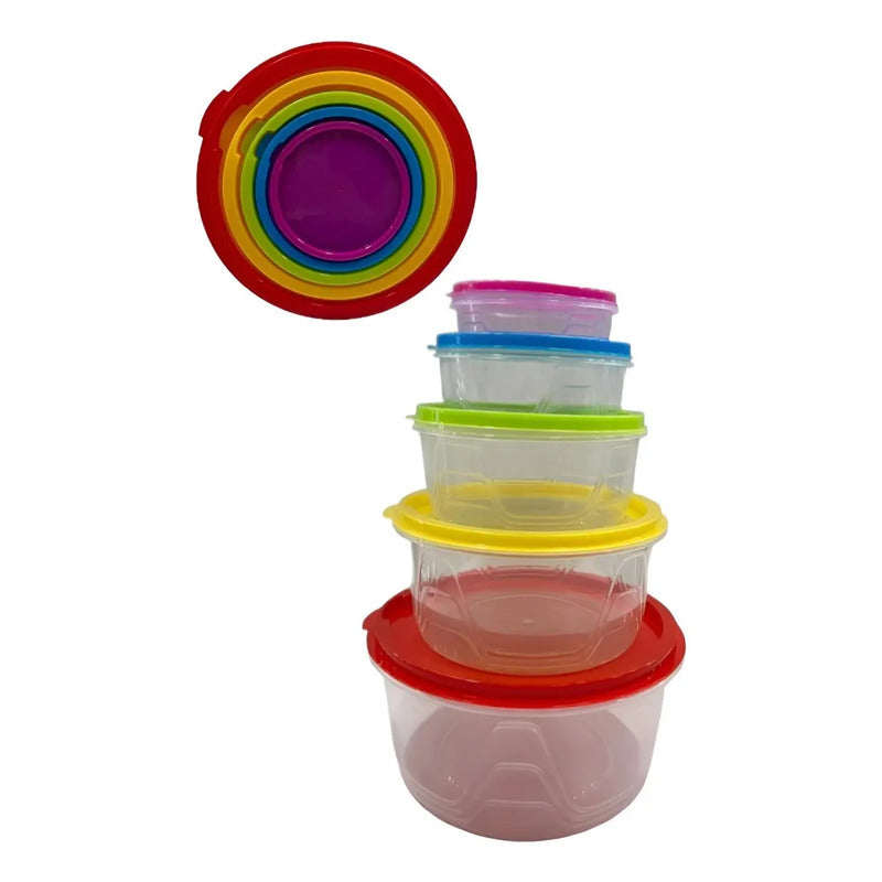 5 Contenedores Hermeticos Redondo Taper Pote Plastico Color