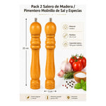 Pack 2 Salero De Madera Pimentero Molinillo De Sal Especias