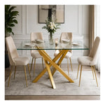 Mesa Comerdor Paris Rectangular Cubierta Vidrio 6 Personas Vidrio Dorado