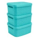 X3caja Organizadora Canasto Plastico Rattan Con Tapa 23x31cm