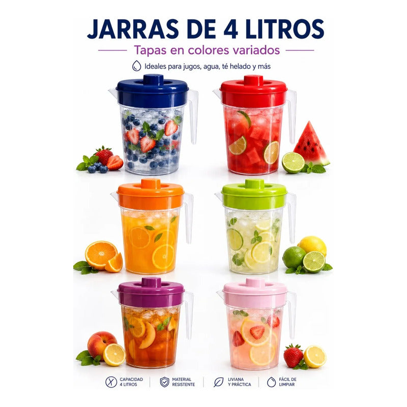 X30 Jarra 2 Litros De Plastico Para Jugo Bebidas Refrescante Surtidos