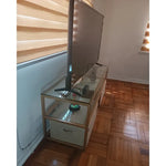 Rack Mueble Tv Moderno Dorado Con Organizadores 2 Niveles Dorado