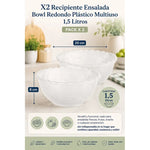 X2 Recipiente Ensalada Bowl Redondo Plastico Multiuso 1.5lts Amarillo