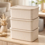 X3 Caja Cesta Organizadora Plastica Con Tapa Apilable 24ltrs