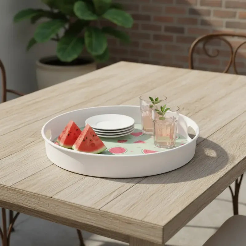 Bandeja Redonda De Servir De Melamina Diseños Con Asas  30cm