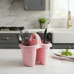 Escurridor Organizador Cubiertos 4 Divisiones Plastico Rosa Claro