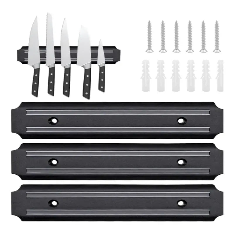 Pack X3 Soporte Magnético Para Cuchillos Con Doble Imán 33cm Negro