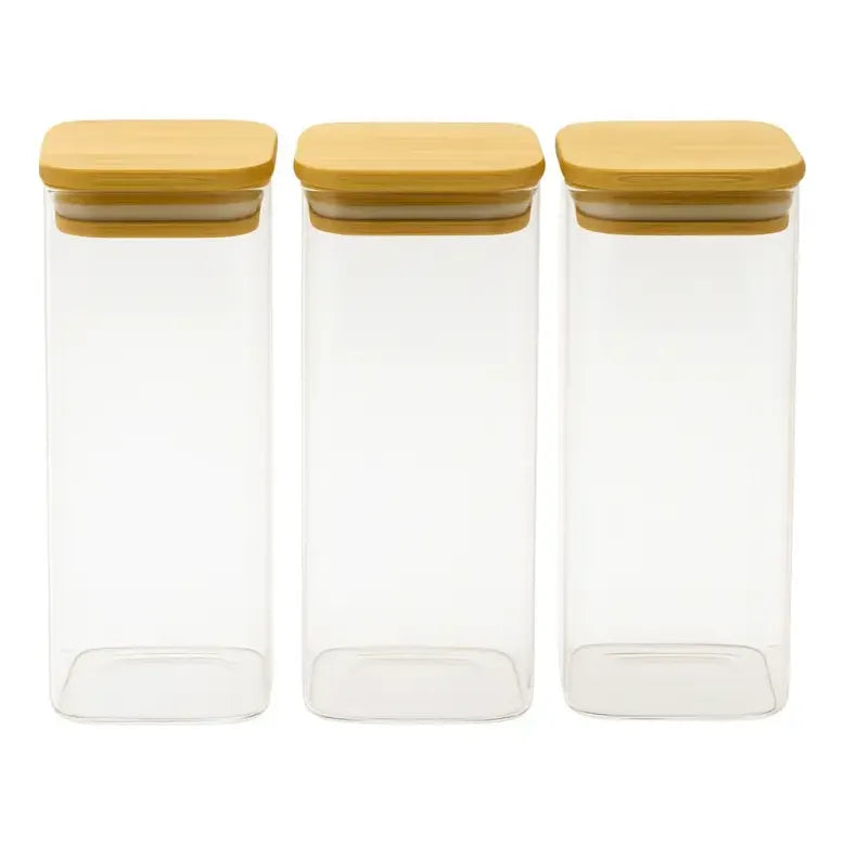 X3 Frasco Hermetico Contenedor 700ml Tapa Bambu De Especies Tapa Bambu