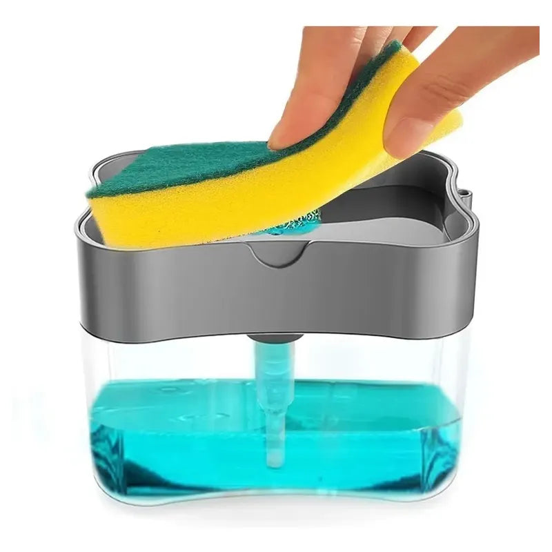 Dispenser Jabón Liquido Detergente Caja Contenedora+ Esponja Gris