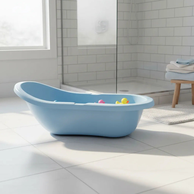 Bañera Bebe Niños Plástico Tina Bebe Ergonómica 78cm Liviana Celeste Lisa