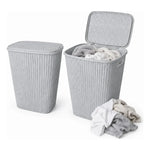 X2 Canasto De Plastico Para Ropa Sucia Con Tapa Calado Cesto Gris Claro Calado