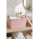 X3caja Organizadora Canasto Plastico Rattan Con Tapa 23x31cm