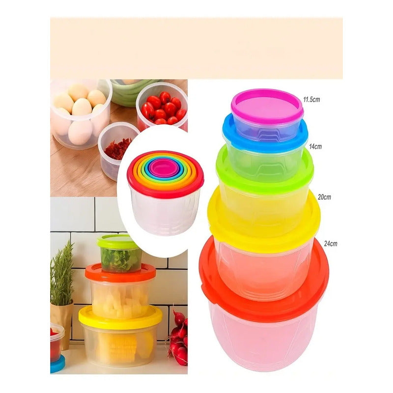 5 Contenedores Hermeticos Redondo Taper Pote Plastico Color